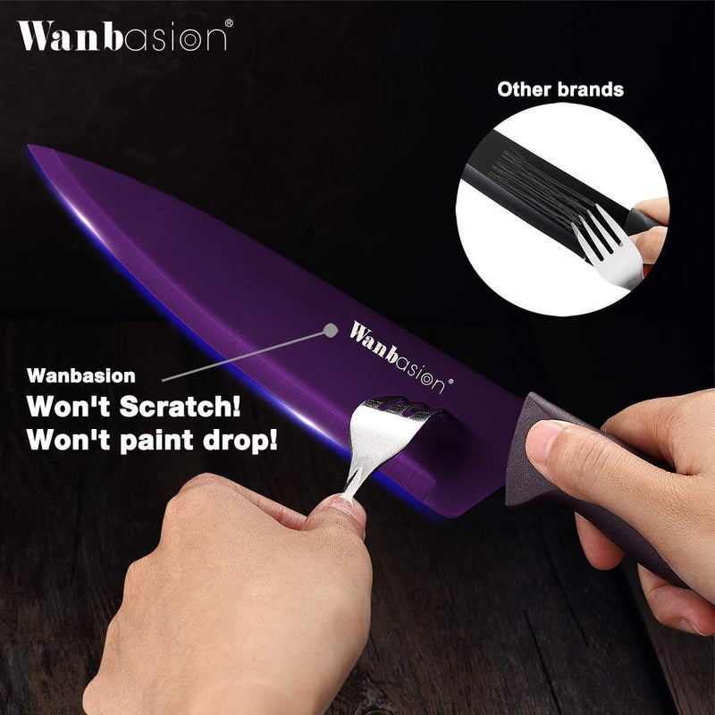 Wanbasion Purple Professional Kitchen Knife Chef Set, Stainless Steel, Dishwasher Safe with Covers - Image 2
